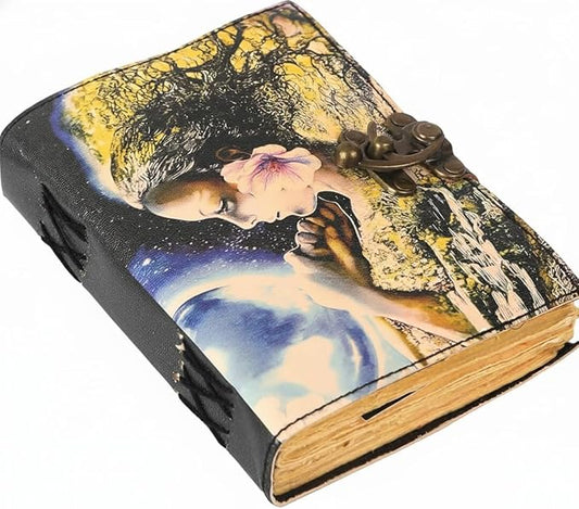 TUZECH Book of Spells Leather Bound Journal Deckle Edge Paper Grimoire Printed Diary Third Eye witchcraft supply and Witch Spell Notebook Antique Vintage Book for Men and Women (Guardian Of Nature)