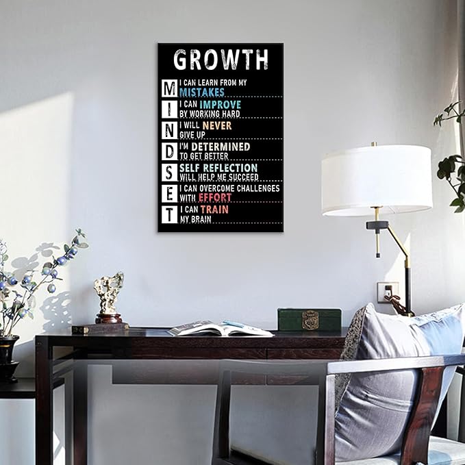 Growth Mindset Inspirational Canvas Wall Art Motivational Entrepreneur Quotes Poster Print Artwork Picture Painting Wall Decor for Modern Home Bedroom Bathroom Stretched and Framed [12''Wx18''H]