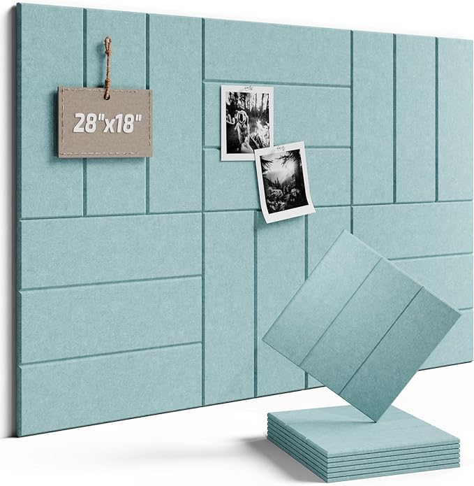 Fluxynara Felt Bulletin Board Tiles -28"x18" with 40 Adhesive Tabs, Cork Board Alternative for Office Decor, Push Pin Board Wall Organizer 6-Pack (Teal Blue)