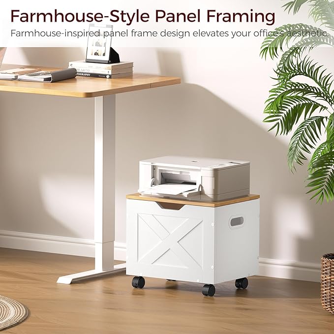 Rolling Filing Cabinet, Small File Cabinet Under Desk with Single Drawer, Hanging File Organizer for A4/Letter-Size Documents, Organizer Box, for Home Office, White and Natural FCBN4001