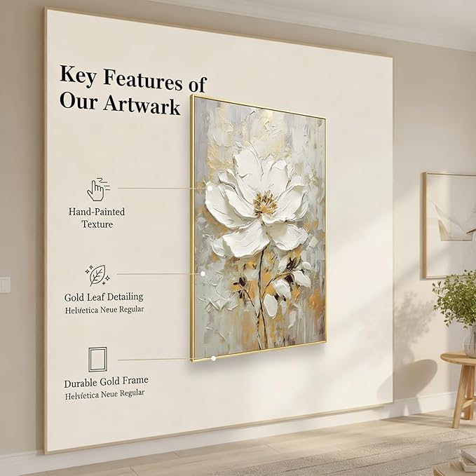 Large Hand Painted Flower Oil Painting for Ofiice-3D White Floral Canvas Wall Art for Bedroom- Framed Modern Artwork for Living Room Home Decoration 32x48inches