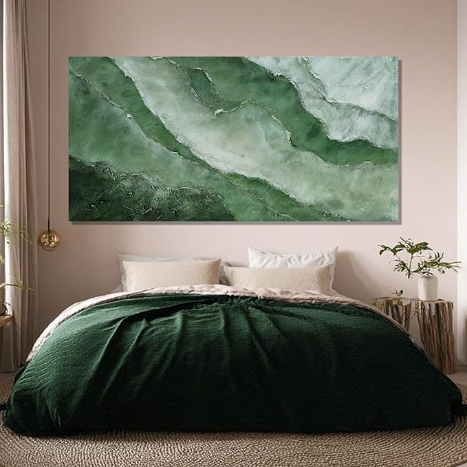 ZENPEE Green Modern Wall Art, Texture Abstract Oil Painting, for Living Room, Wall Decor for Office, 29" x 58" Canvas Painting