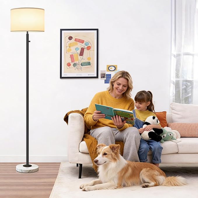 Floor Lamps for Living Room–LED Bulb Included,Dimmable Floor Lamp with Linen Shade,Modern Standing Lamp with Marble Base,Tall Floor Lamp for Bedroom,Nursery,Reading & Office,Black