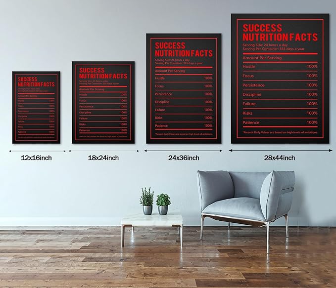 Yatsen Bridge Motivational Wall Decor Black and Red Success Nutrition Facts Canvas Painting Wall Art Poster Prints for Men Wrapped Framed Ready to Hang 12"X16"