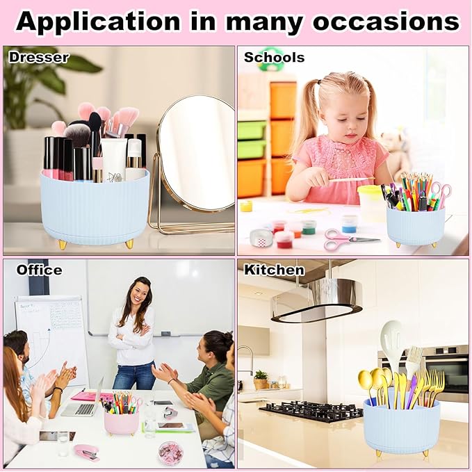Desk Organizers and Accessories Set with 360-Degree Rotating Pen Holder, Tape Dispenser, Stapler, Staple Remover, 1000 Staples, Tape, Clips Set, Ruler, Scissor, Pen