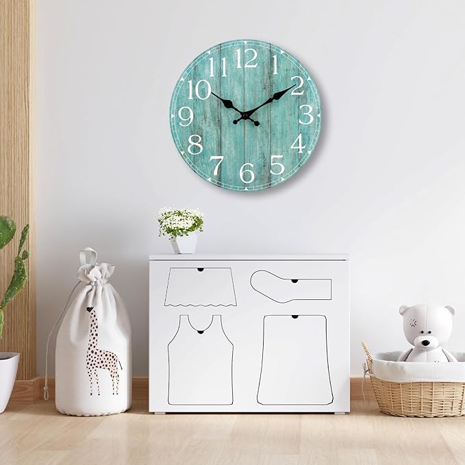 HYLANDA 14 Inch Teal Wall Clock - Silent, Non-Ticking, Battery Operated, Decorative, Unisex