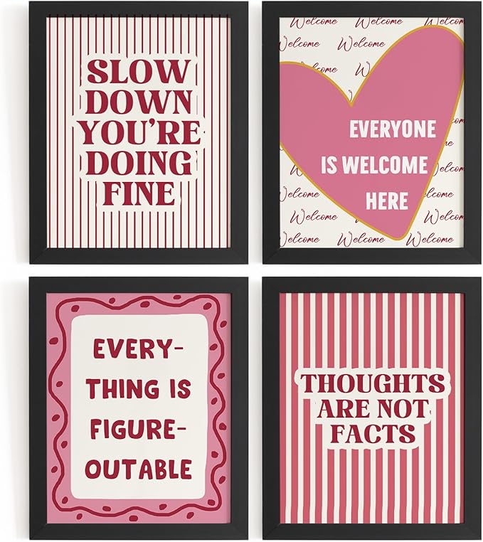 DSHFG Pink Motivational Mental Health Office Wall Art Posters, Inspirational Affirmation Therapy Office Decor, Set of 4, 8x10 Unframed