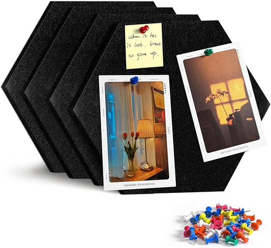 4 Pack Hexagon Felt Bulletin Board Tiles - 11.8" Large Thick Pin Board for Walls with 30 Push Pins, DIY Boards for Office Home School Decor, Aesthetic Hex Cork Board Alternative