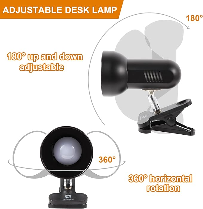 RONG&LAN LED Metal Clip On Light Clip on Lamp for Desk, 360° Adjustable Clamp Reading Light for Bed, Eye-Friendly Book Night Light for Desk Bed Table Dorm Room Bedroom Office Reading SUN-86 White