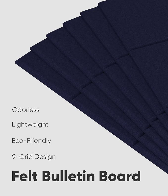 Large Cork Board for Walls 36" x 24", 6 Pack Felt Wall Tiles with Push Pins for Office Home, Pin Board Bulletin Board for Photo Pictures, Navy Blue