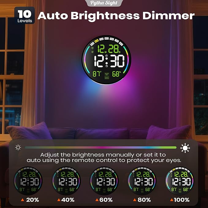 Large Digital Wall Clock with 10.3" LED Display,Alarm,Countdown Timer,DST,Temperature,Humidity,Auto-Dimming,Remote Control,Night Light for Classroom,Bedroom,Living Room,Office,Gym