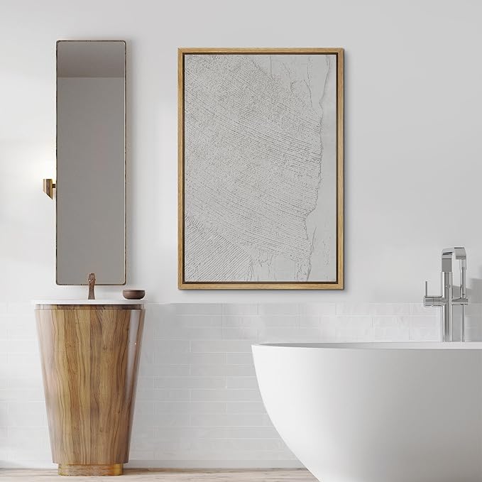 SIGNFORD Framed Canvas Print Wall Art White Grunge Paint Stroke Landscape Abstract Shapes Illustrations Modern Art Decorative Boho Relax/Zen Nordic for Living Room, Bedroom, Office - 16"x24" Natural