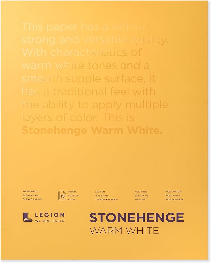 Stonehenge 100% Cotton Medium Weight Pad, Warm White, 11 x 14 inches, 250gsm, 15 Sheets for Dry Media