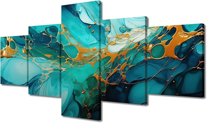 Canvas Wall Art Decor for Men 5 Panel Abstract Canvas Art Seawater and Sediment Abstract Poster Prints on Canvas for Native Americans Living Room Home Decor Stretched Framed Ready to Hang 50x24 in