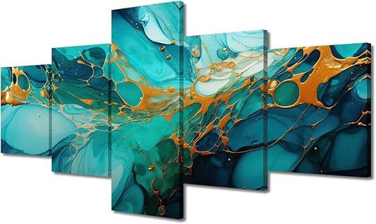 Canvas Wall Art Decor for Men 5 Panel Abstract Canvas Art Seawater and Sediment Abstract Poster Prints on Canvas for Native Americans Living Room Home Decor Stretched Framed Ready to Hang 50x24 in