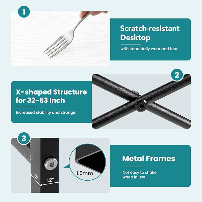 OLIXIS Small Computer Desk for Home Office, 32 Inch Writing Desk for Small Spaces, Study Table with X-Shaped Reinforcement, Sturdy Bedroom Table with Metal Frame, Easy Assembly, Black&White