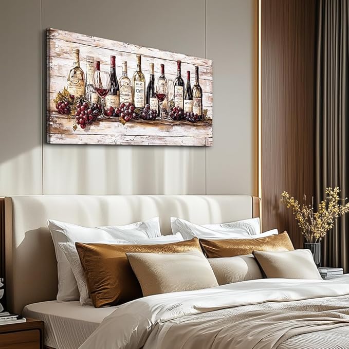 QIYILEXWART Canvas Wall Art For Living Room Wall Decor For Bedroom Kitchen Wall Decorations Wine Bottle Painting Farmhouse Pictures Artwork Room Aesthetic Home Decor Ready To Hang