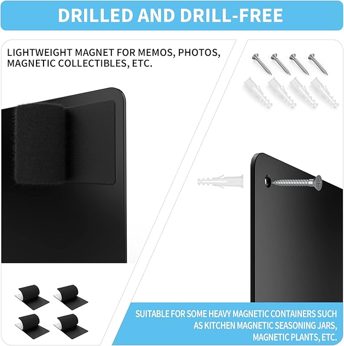 17.7" x 11.8" Black Metal Magnetic Board - Magnet Bulletin Board to Display Magnetic Letters Numbers Animal, Poetry, Spice Jars, Notes, Photos, Suitable for Wall, Refrigerator, Cubicle, Cabinet