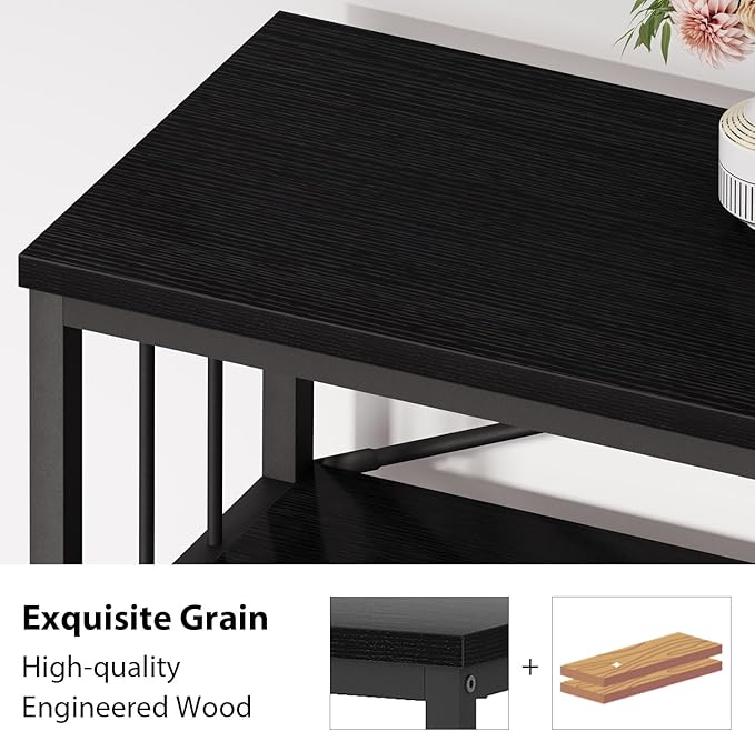 HSH Black Low Bookshelf, Wood Metal 3 Tier Long Horizontal Bookcase for Bedroom, Large Open Etagere Bookshelves with Storage for Home, Wide Under Window Book Shelf for Office Living Room, 70 Inch
