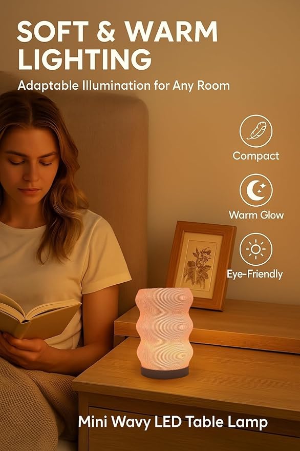 Wave Table Lamp - Modern Bedside Light for Bedroom, Desk, Nightstand, or Office - Mood Lighting Lamp - Eco-Friendly Gift Idea - Unique Home Decor - LED Night Light (Mini)