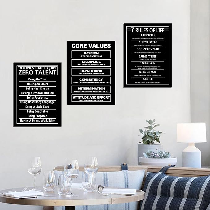 Inspirational Painting Wall Art 3 Pieces Canvas Print Office Wall Decor Poster Inspiring Ten Things That Require Zero Talent Pictures Print Artwork for Bedroom Gym Office Framed [36''Wx 16''H]
