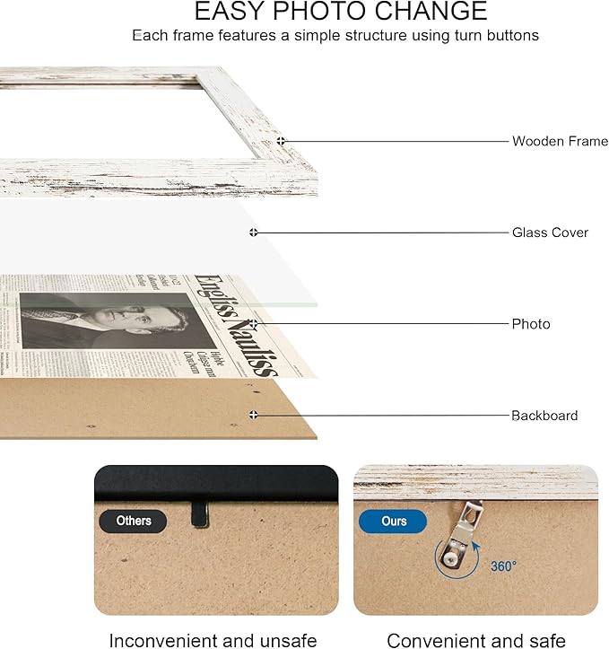 11x22 Newspaper Frame 2 Packs, Real Glass and Distressed White Wood Frame, Display Panoramic 11 x 22 Magazine Frames - Horizontal or Vertical Wall Mounting