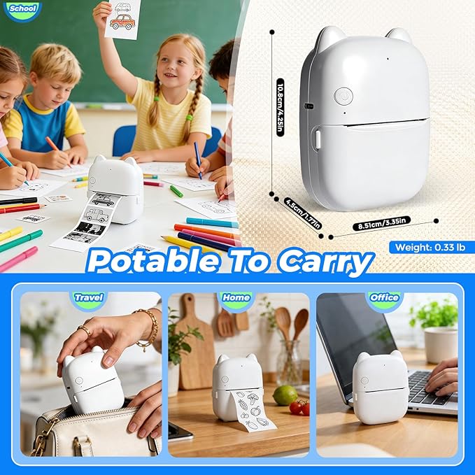 AI Voice Sticker Maker, Mini Bluetooth Thermal Printer for Journaling&Office&Study, Inkless Portable Sticker Printer, Smart Voice-to-Image Generation Printer for Scrapbooking&DIY, iphone & Android