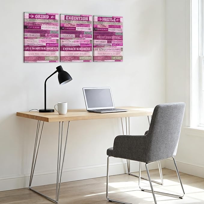 YOUHONG 3 Pieces Inspirational Wall Art Motivational Posters Inspirational Posters Grind Execution Hustle Positive Quotes Wall Decor Easy to Hang Office Art for Office Decor (12''Wx16''Hx3)