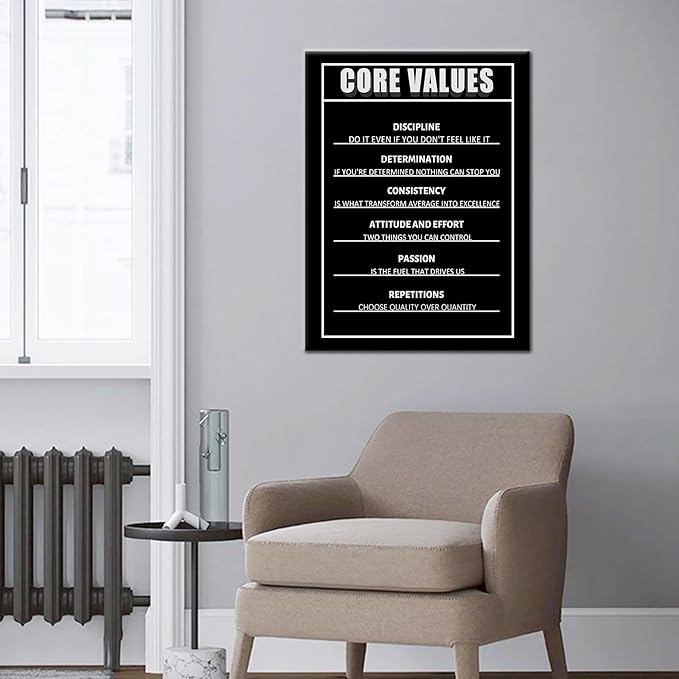 PSYYSP Core Values Motivational Classroom Poster Modern Canvas Prints Wall Art Paintings Ready to Hang for Office Bedroom Living Room Home Decorations Stretched Picture Artwork [18''Wx24''H]
