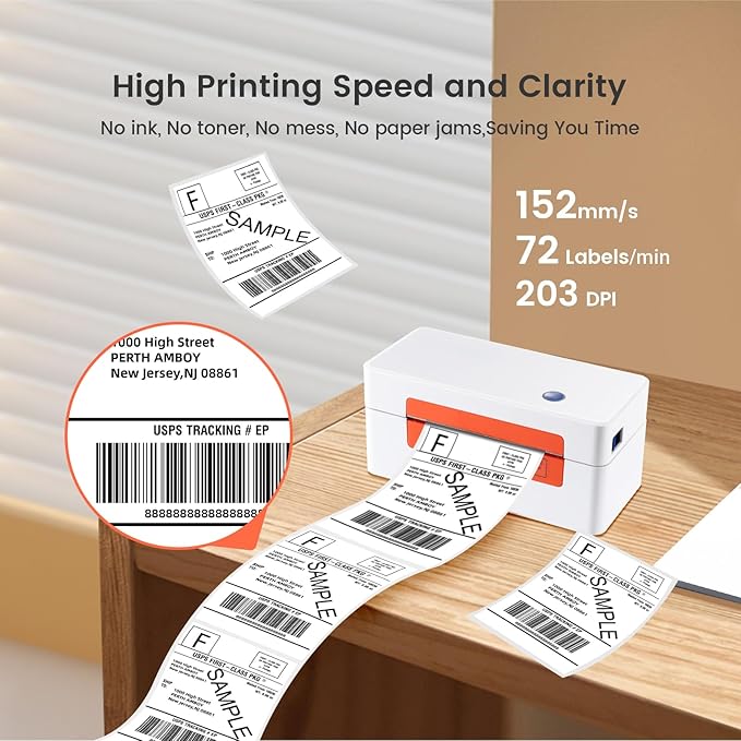 Bluetooth Thermal Label Printer, Wireless 4x6 Thermal Printers Shipping Label Printer for Small Business Shipping Package, Office, School Compatible with Amazon, Shopify, USPS, White