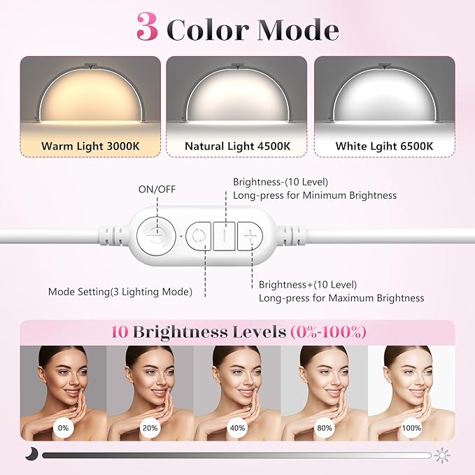 Yokilly Half Moon Light for Nail Desk: 29" Foldable Half Moon Desk Lamp with Phone Holder for Beginner - Arch Nail Tech Light with 3 Color Modes & 10 Brightness for Manicure Salon (White, Large)