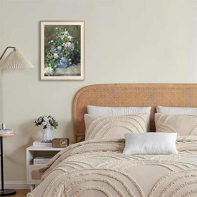 ASTRDECOR Framed Canvas Prints Art Vintage Decor for Living Room, Wildflowers Prints Botanical Wall Art Home Decor, Aesthetic Classical Floral Paintings, Bouquet in Blue White Porcelain Vase 12"x16"