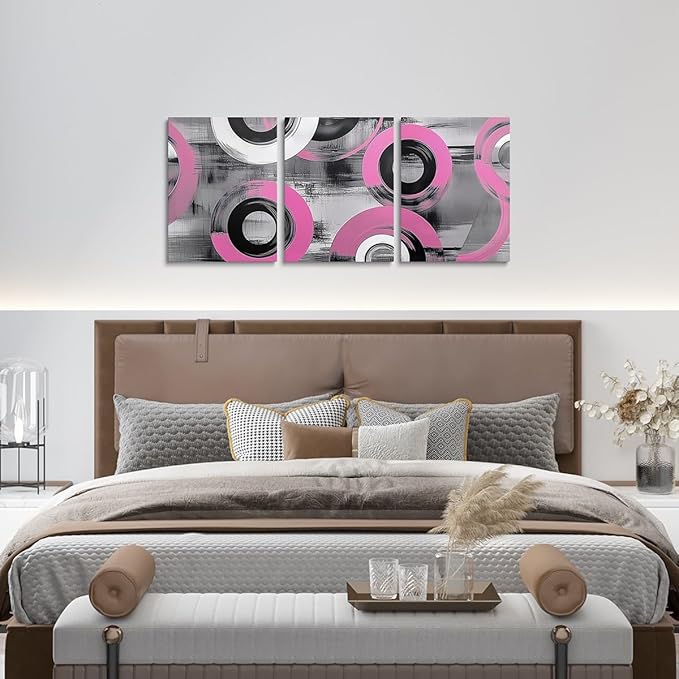 jejeloiu 12"x16"x3pcs Pink Geometric Office Decorations Artwork Posters Boys Girls 3 Piece Canvas Wall Art for Living Room Bedroom Abstract Art Picture Wall Decor