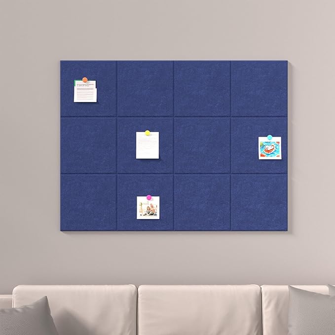 Large Cork Boards for Walls – 48" x 36" Self Adhesive Felt Wall Tiles, Ideal for Office Wall Organizing Bulletin Board, Easy to Install Cork Boards Felt Board