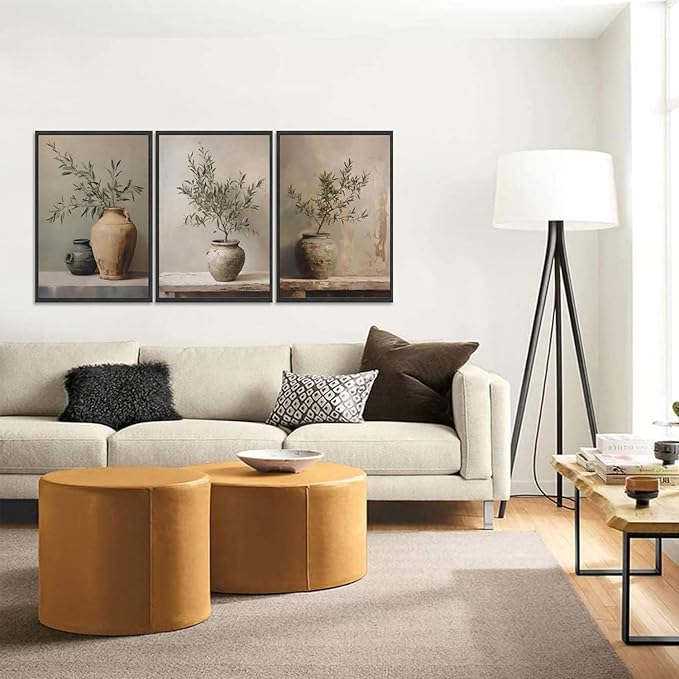 3Pcs Vintage Vase Canvas Wall Art Green Rustic Olive Branch Wall Decor Pictures Antique Still Life Plant Posters Paintings Prints for Bedroom Living Room Kitchen Artwork Home Decoration Unframed