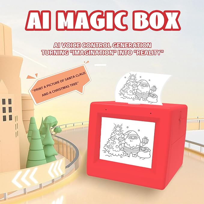 AI Sticker Box Printer, Smart AI Voice Stickerbox Printer Maker Mini Thermal Label Printer with Display, Inkless Portable Sticker Maker for Home Office Study & DIY Projects (B)