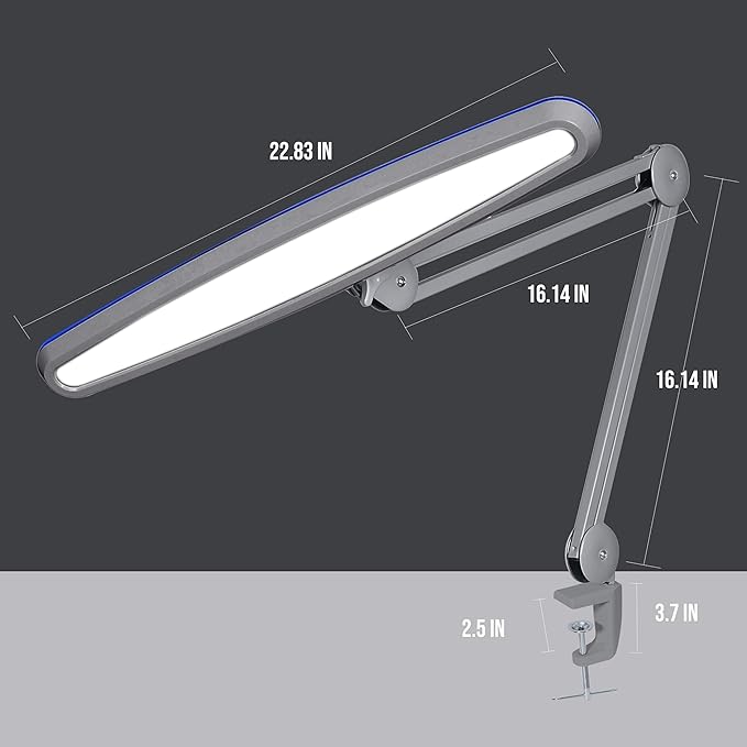 Neatfi XL 2,200 Lumens 20W LED Task Lamp – 23” Ultra-Wide Head | 182 SMD LEDs | 4 Brightness Levels | 3 Light Modes | Eye-Caring, Glare-Free | Adjustable Arm (Silver, CCT with Clamp)