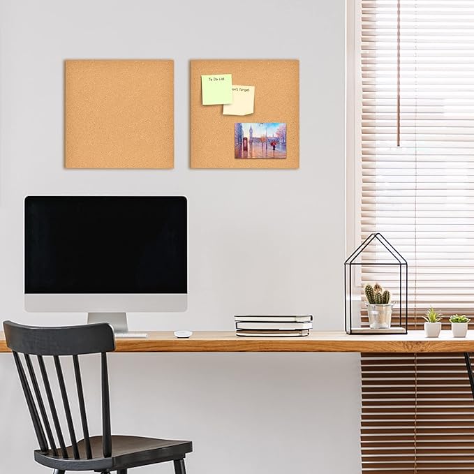 12x12 Cork Board Tiles Bulletin Board, 1/2" Thick Small Square Cork Boards for Walls, Self-Adhesive Cork Tiles for Home, Office, School, Bulletin Board Decorations(12mm,12pc)