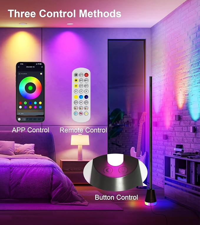 2Pcs Corner Floor Lamp,Smart RGB LED Corner Lamp with App and Remote Control,16 Million Colors & 68+ Scene,Music Sync,Timer Setting,Ideal Standing Lamp for Living Room,Bedrooms,Gaming Rooms