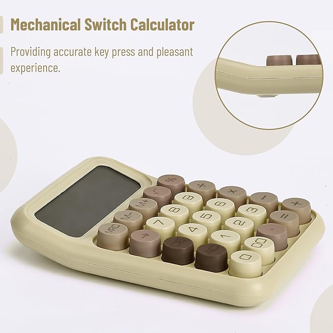 Mr. Pen- Mechanical Switch Calculator, 12 Digits, Large LCD Display, Khaki Cream, Mechanical Calculator Big Buttons