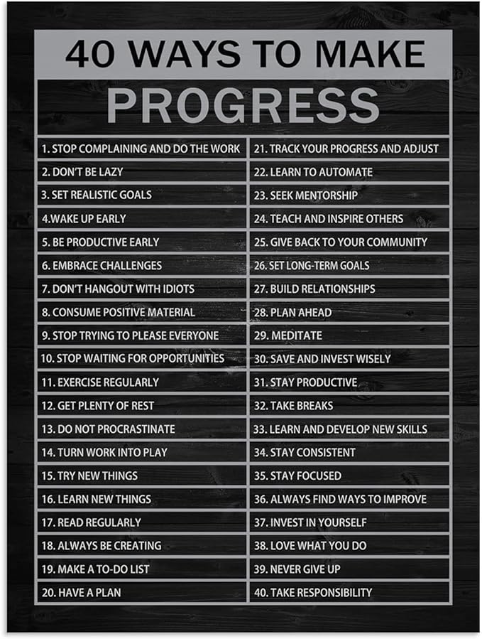 Inspirational 40 Ways to Make Progress Wall Art Motivational Entrepreneur Quotes Painting Prints on Canvas Modern Inspiring Posters Prints Artwork Home Office Classroom Decor[30" W X 40" H]
