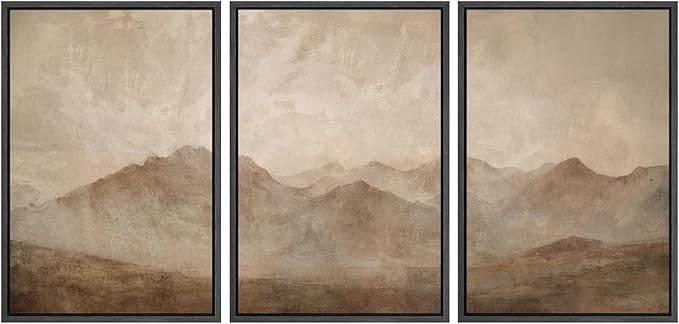 SIGNWIN Framed Canvas Print Wall Art Set Minimal Mountain Landscape Neutral Illustrations Modern Art Decorative Boho Relax/Zen Nordic for Living Room, Bedroom, Office - 16"x24"x3 Black