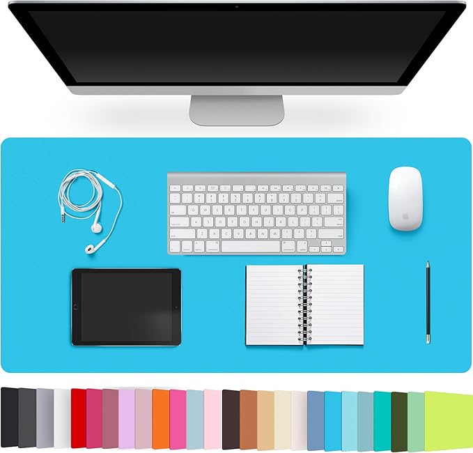 Leather Desk Pad Protector,Non-Slip Desk Pad,on-Slip PU Leather Large Mouse Pad,Easy Clean Desk Protecor Mat,Writing Pad for Office Work/Home/Decor(Bright Blue, 31.5" x 15.7")