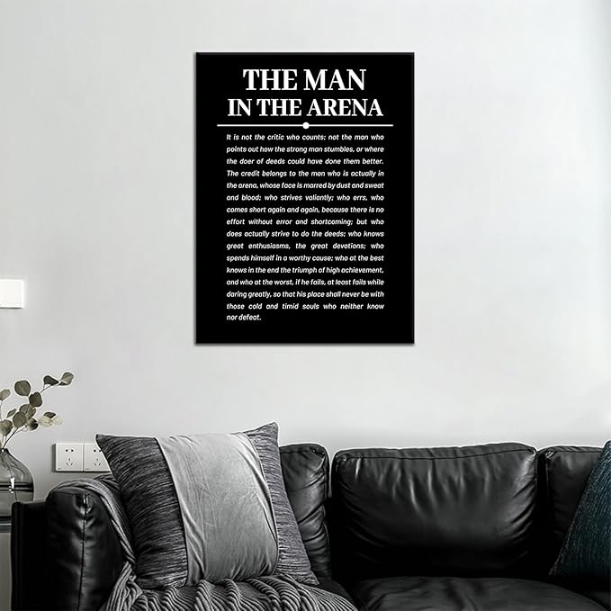 The Man in the Arena Framed Poster Inspirational Canvas Wall Art Prints Success Motivational Entrepreneur Quotes Picture Artwork for Office Living Room Gym Wall Decor Ready to Hang [18''Wx24''H]