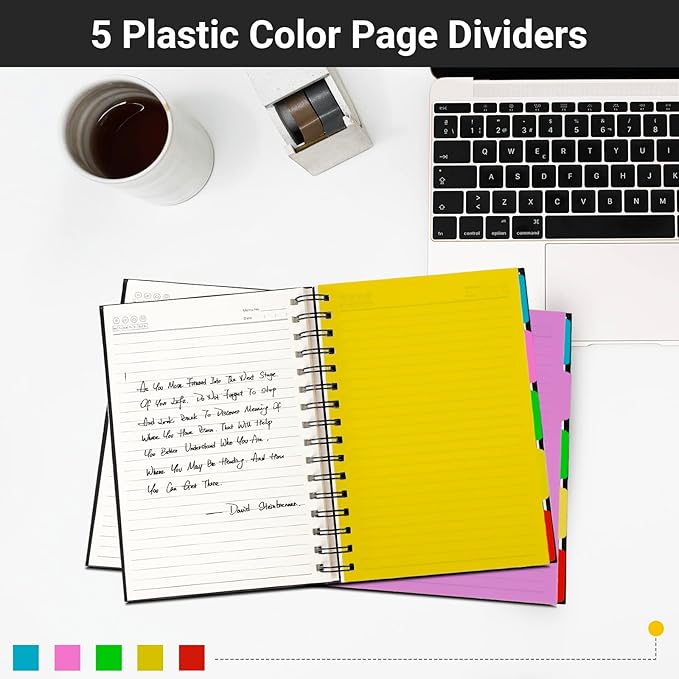 EUSOAR Notebook with Dividers, 1 Pack A5 5.5"x 8.3", 5 Subject, Hardcover College Ruled Paper 100gsm Thick, 120 Sheets/ 240 Pages, Notebooks & Writing Pads for Travelers School Office Business Gift
