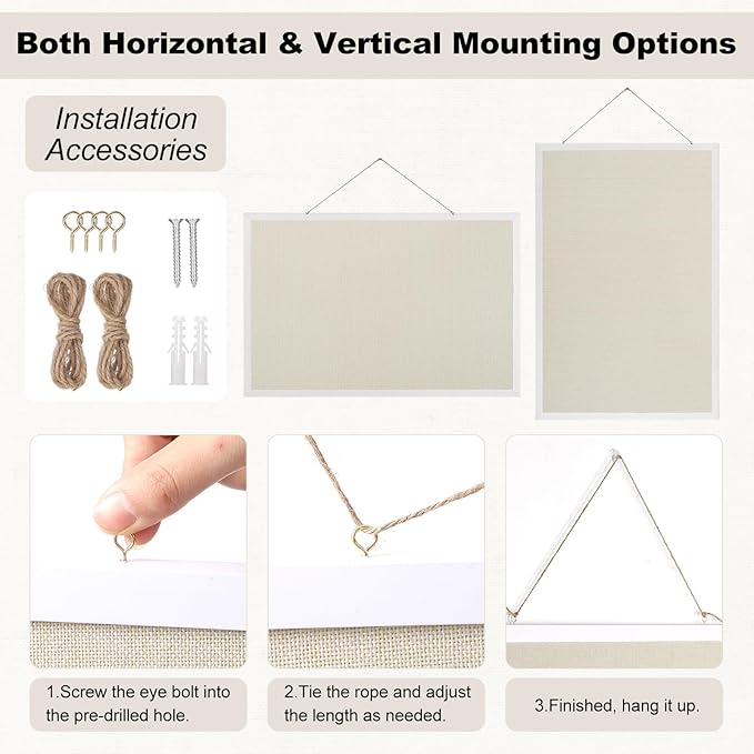 Cork Board with Linen, 24" x 18" Double-Sided Bulletin Board Corkboard for Wall Picture Display Framed Vision Boards for Home Office School Pin Boards with 20 Pushpins &10 Clips