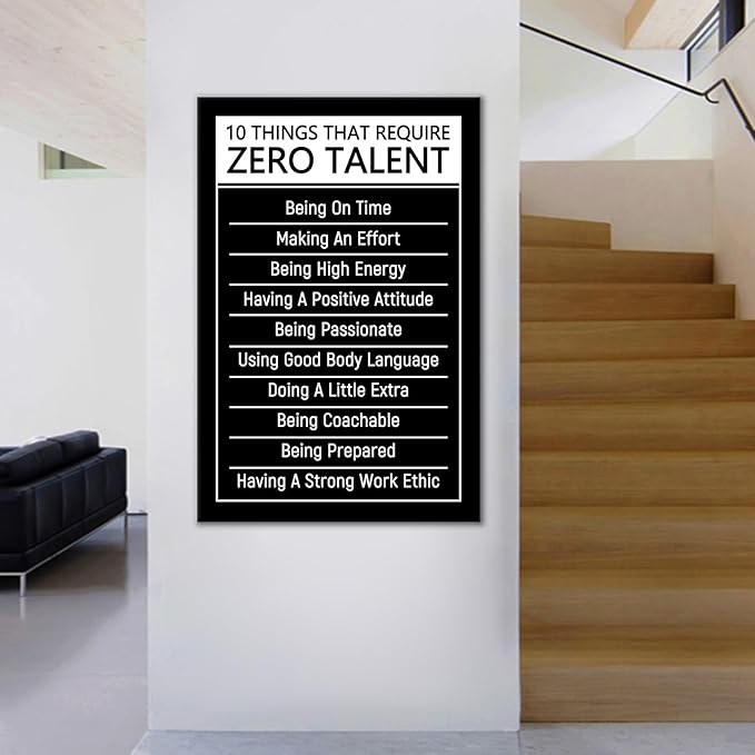 Positive Quotes Wall Decor 10 Things That Require Zero Talent Large Framed Canvas Art Inspirational Pictures for Gym Workout Room Corporate Office Team Building Sign, 36x24 Inch