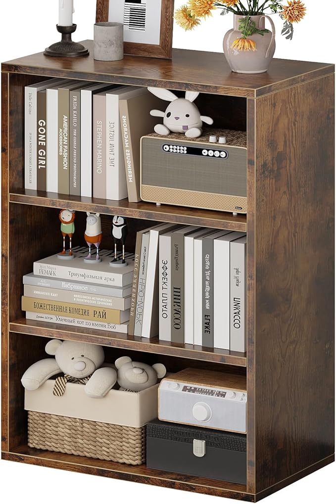 ALISENED 3-Tier Shelf Bookcase, Open Storage Bookshelf, 23.6“ × 9.4” × 35.2“, Storage Organizer Shelving for Home Office, Livingroom and Bedroom, Rustic Brown