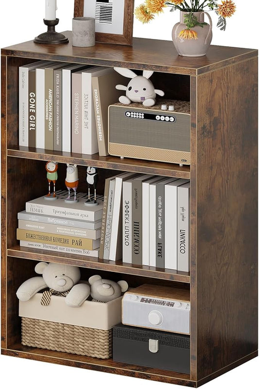 ALISENED 3-Tier Shelf Bookcase, Open Storage Bookshelf, 23.6“ × 9.4” × 35.2“, Storage Organizer Shelving for Home Office, Livingroom and Bedroom, Rustic Brown