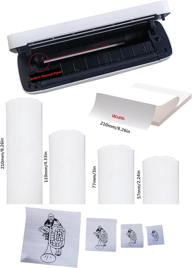Bewinner A4 Mini Printer - Bluetooth 5.2 200dpi Inkless Portable Thermal Printer, USB Rechargeable Printing Machine with 7 Printing Size for Home Work Travel